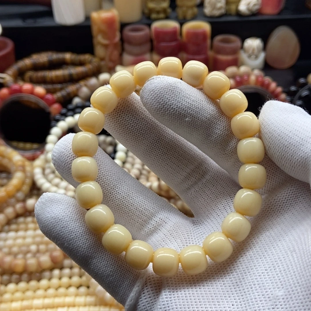 驼骨手串/手链10毫米老型奶油黄