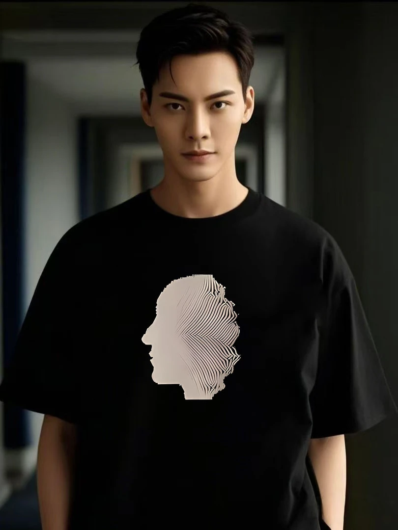 抽象形头头新美式痞帅宽松潮流时尚夏透气纯棉男女同款高品质短袖