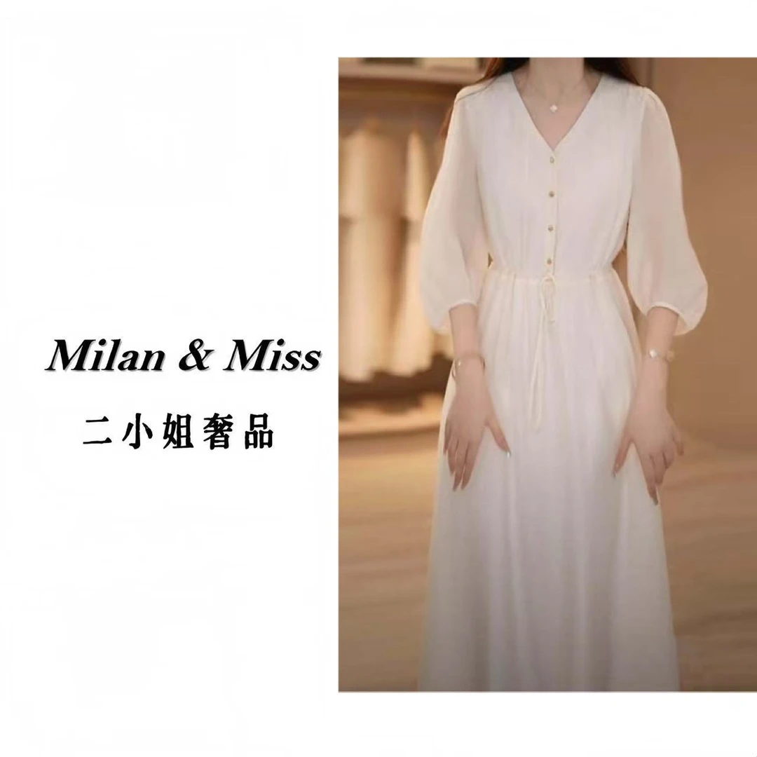 高级法式连衣裙2025夏季新款宽松显瘦遮肚子收腰气质过膝长裙A535