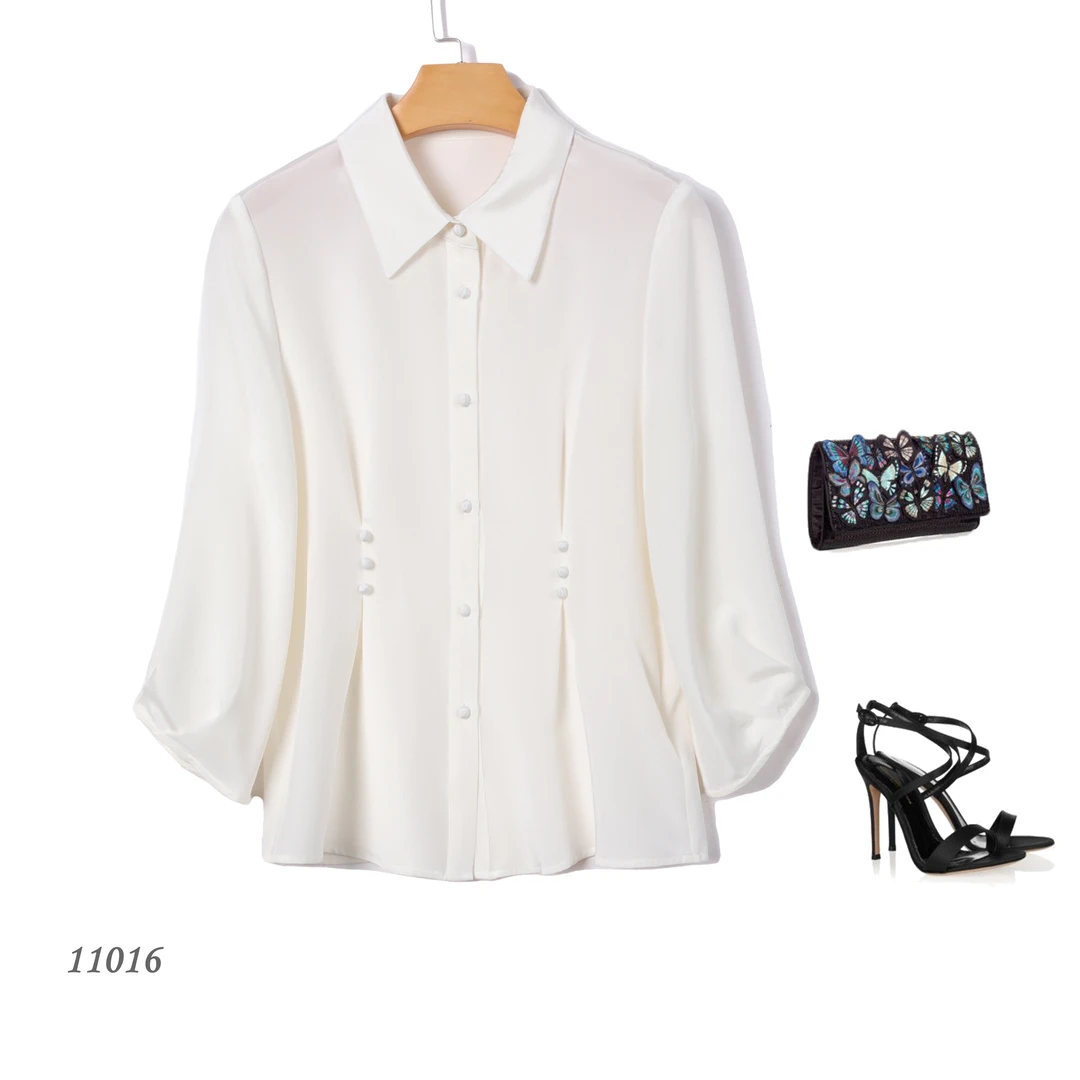 【桑蚕丝重绉】23姆米重磅轻奢风优雅感衬衫领显瘦11016真丝衬衫女