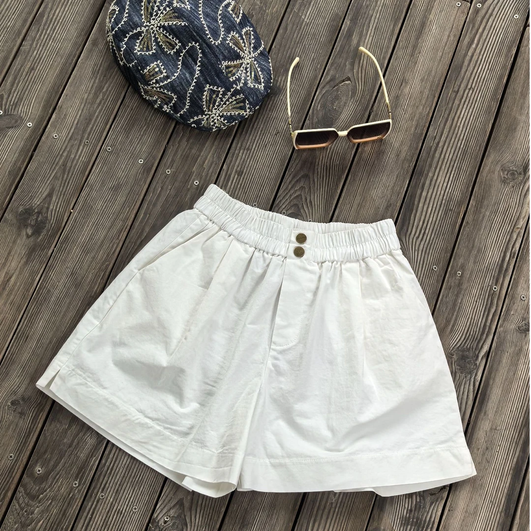 2025夏季新款松紧腰小个子宽松显瘦阔腿裤百搭高腰A字热裤短裤