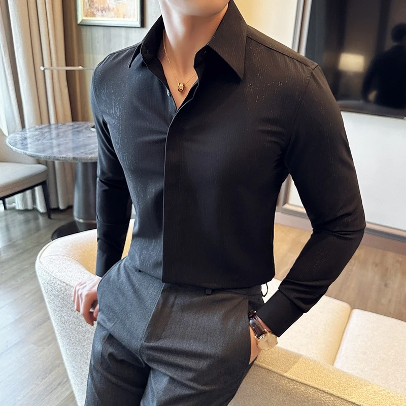 CATIA SELI条纹设计感抗皱长袖衬衫男士春秋季商务高级感垂感衬衣