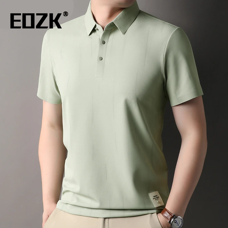 Eozk男士短袖T恤高品质冰丝无痕清爽绿色POLO衫2025夏季新款男