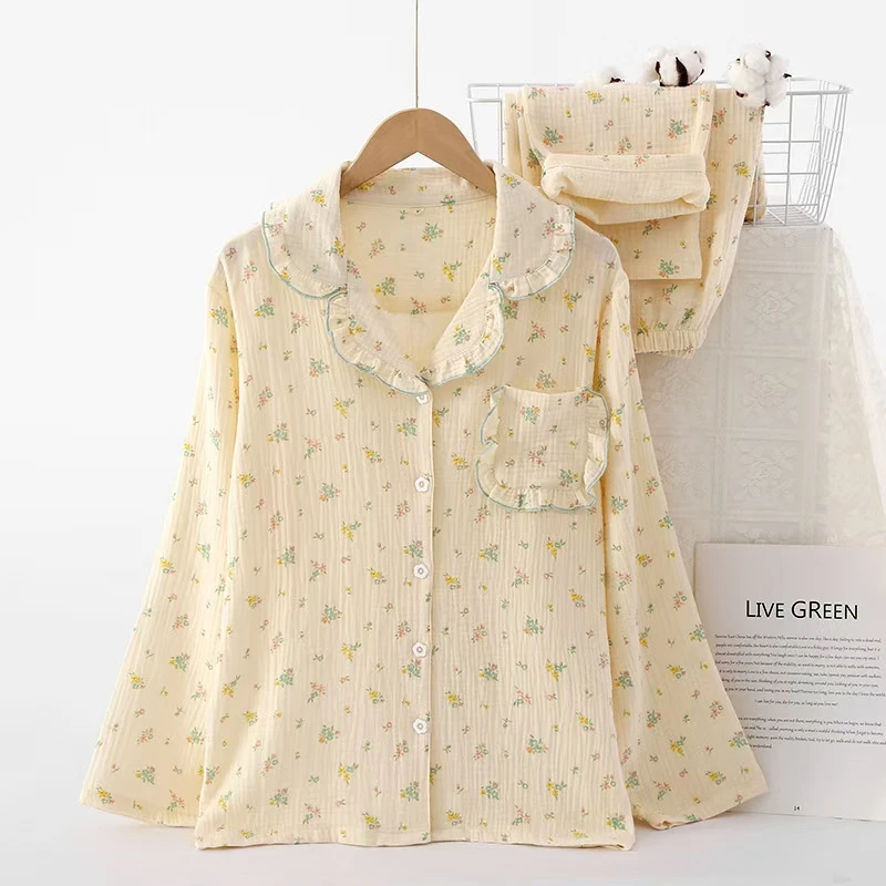 全棉绉布翻领睡衣