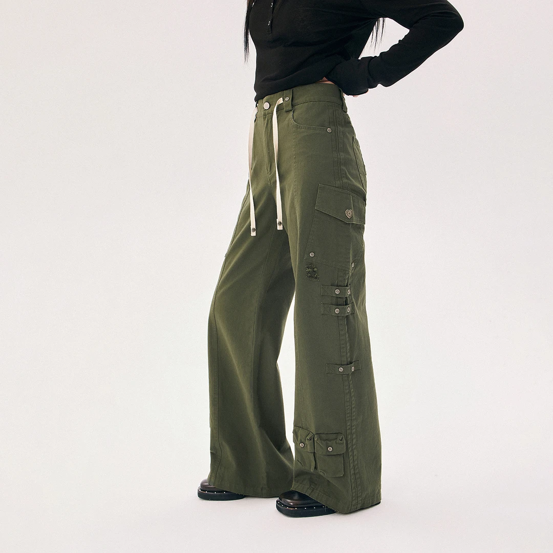 【10】CHUU抽绳系带设计多口袋工装风辣妹百搭显瘦休闲裤FHEC005Z