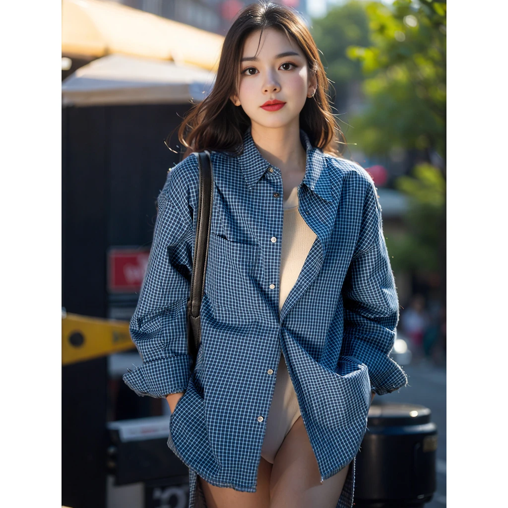 复古宽松棉质长袖女衫蓝色白色春季薄款外套2025年上衣春秋休闲