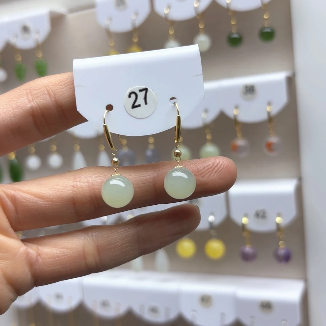 和田玉耳饰18K金镶嵌2