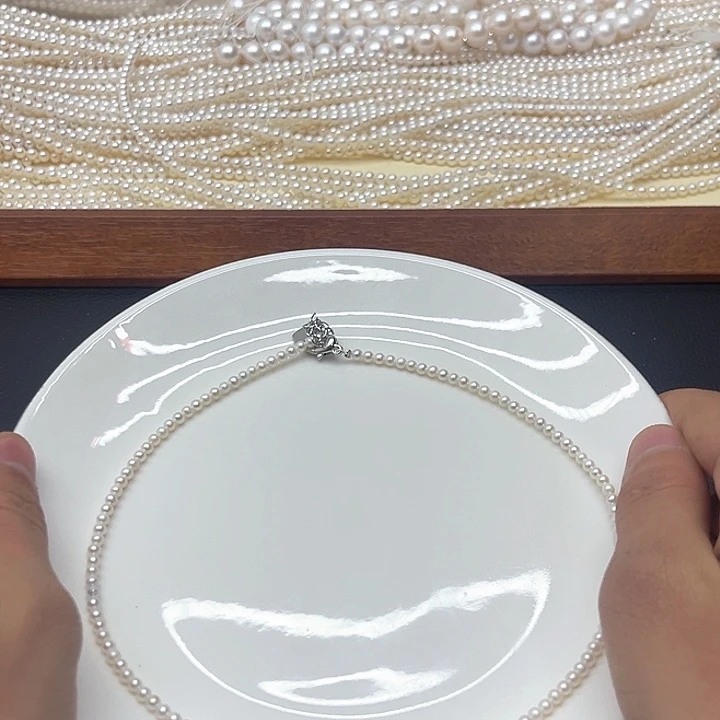 天然珍珠项链淡水珍珠银S925镶嵌1