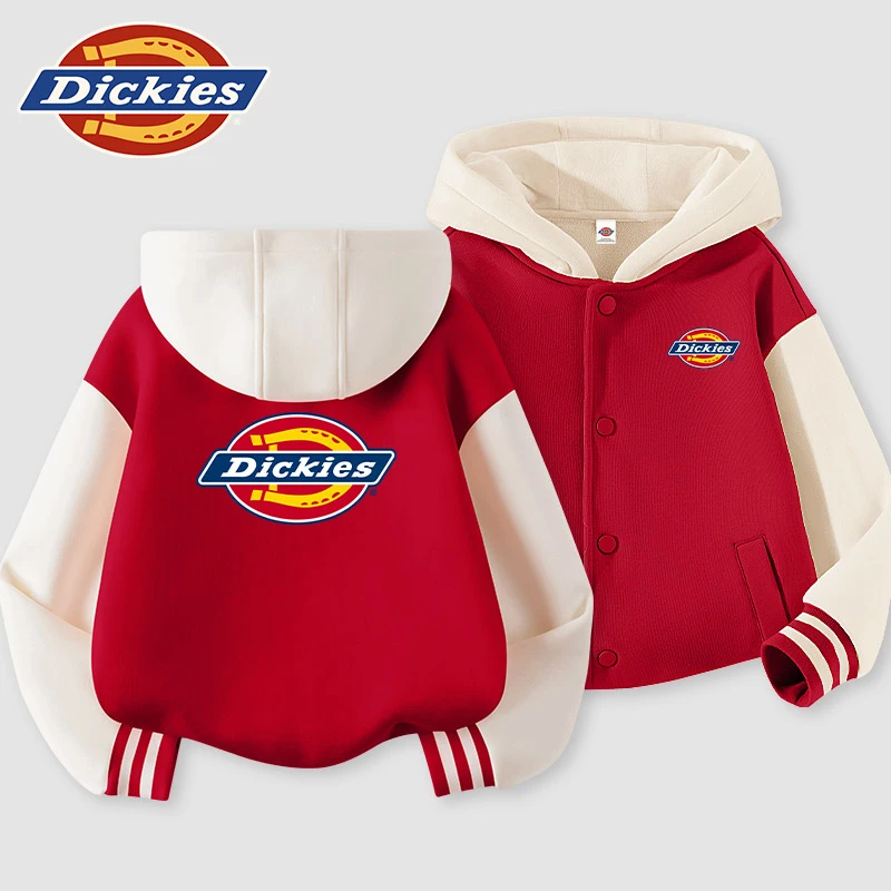 Dickies童装儿童外套秋冬款男童棒球服上衣女童冬季加绒红色衣服