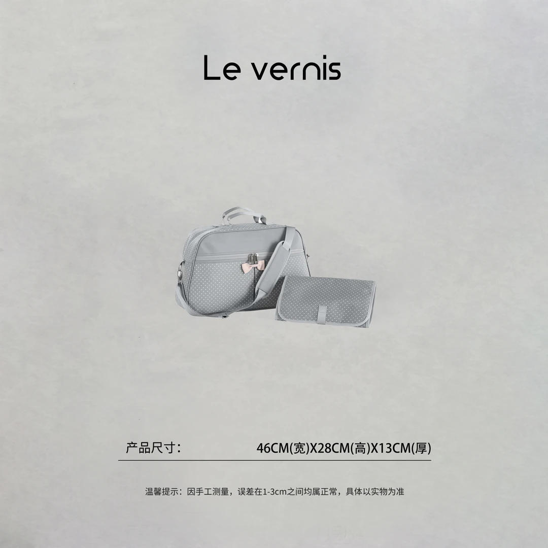 格格【随行双子包】灰色波点蝴蝶结大容量妈咪包手提斜挎包旅行包