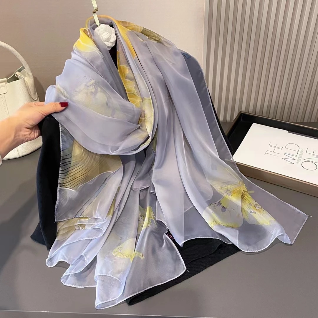 【蝶舞牡丹】云朵纱 130*180 富贵牡丹丝巾高定印花洋气百搭披肩