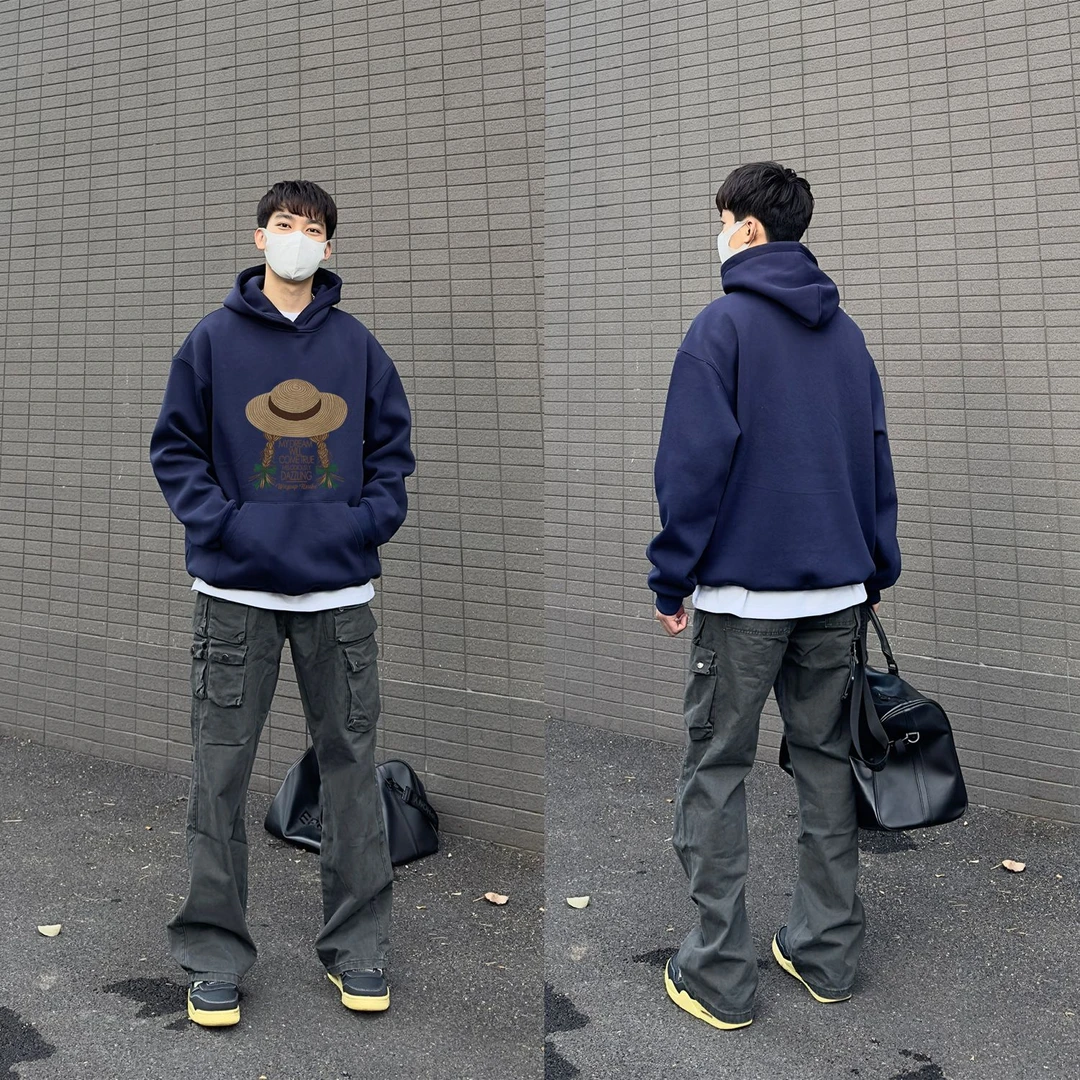 WASSUP HSUBE百搭休闲卡通帽子女孩长袖秋冬宽松印花卫衣情侣上衣