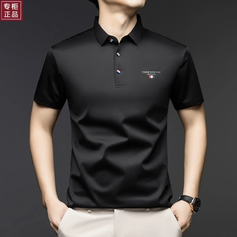 【轻奢男装·欧洲站】桑蚕丝男士短袖Polo衫薄款高档商务休闲翻领T恤