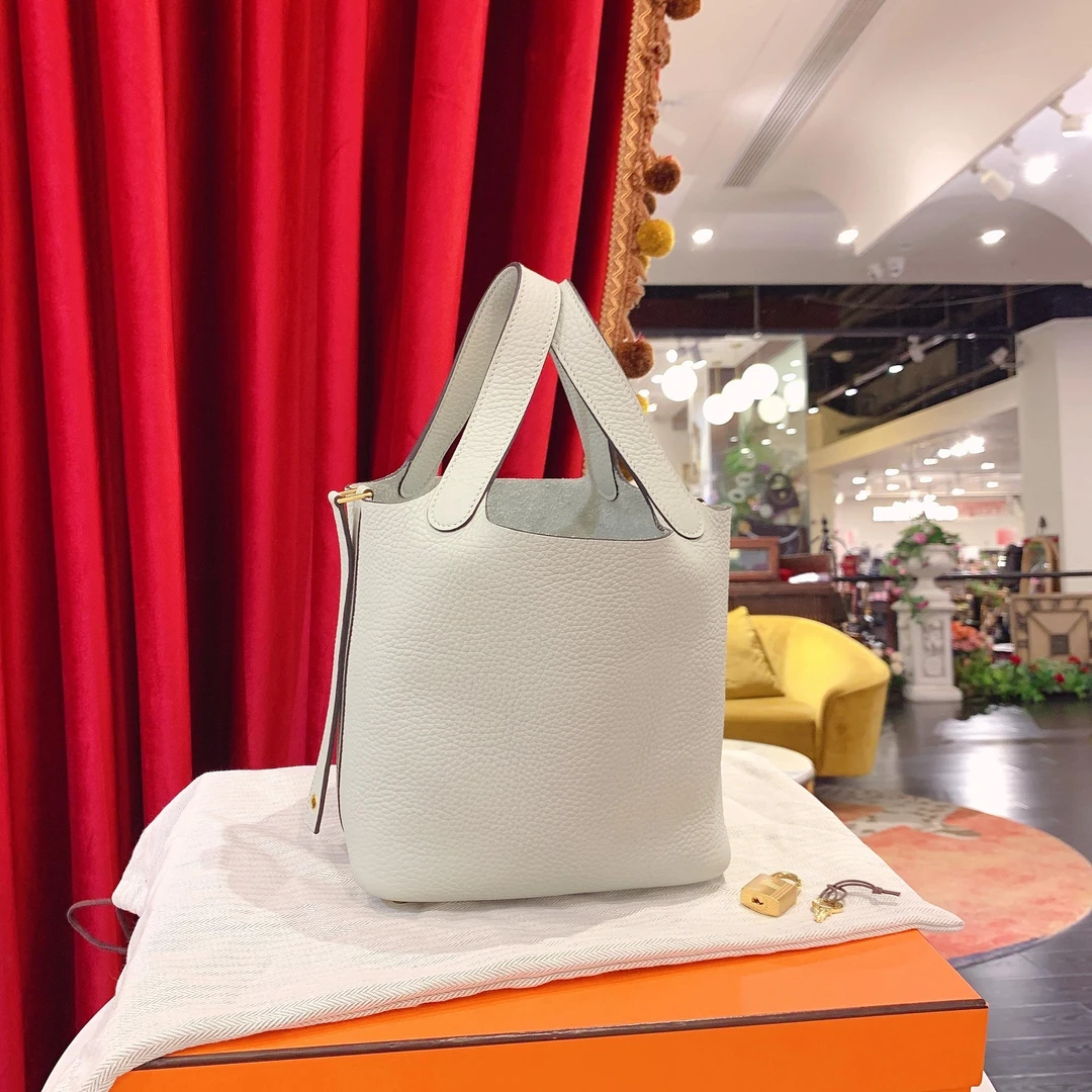 99新 Hermes/爱马仕 GGSpicotin 18冰晶灰金扣tc手提包13586601