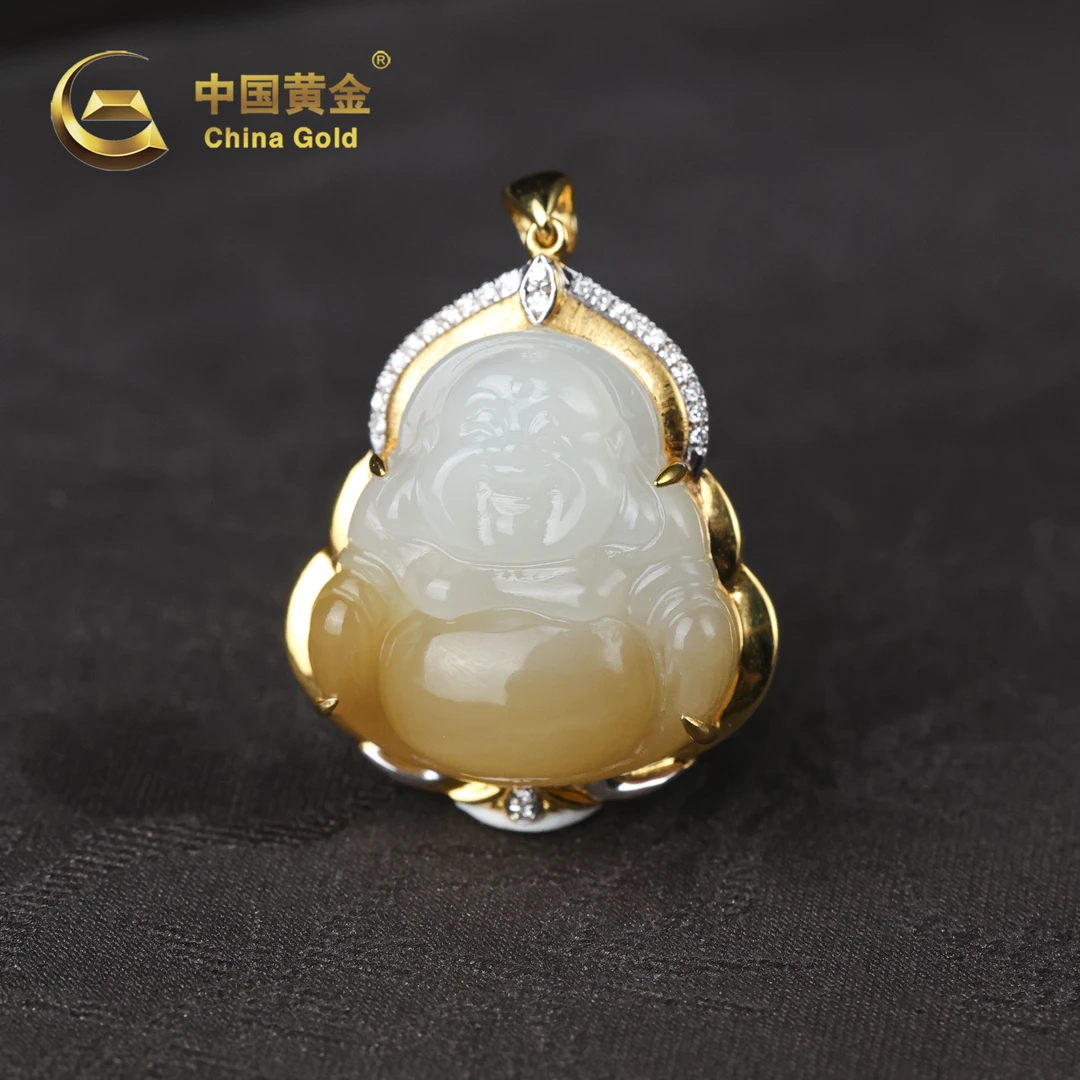 【中国黄金】凝富 | 和田玉*吊坠*18K金镶嵌-D10492-Y