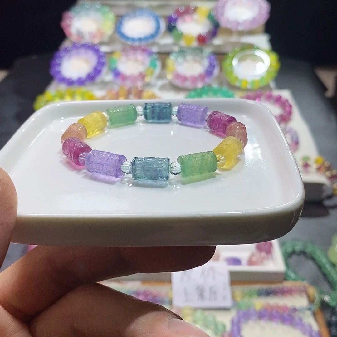 萤石手链未镶嵌彩虹桶珠7加