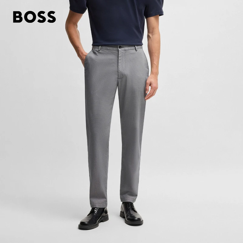 BOSS博斯男士25年新款弹力棉混纺常规版型休闲长裤50540906