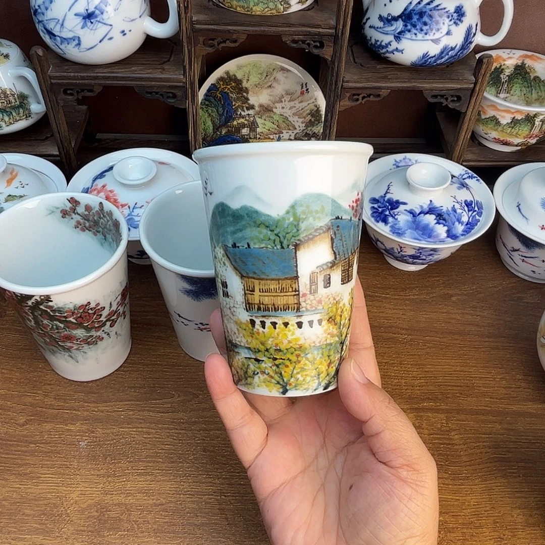 忠意堂釉下彩烟雨江南可乐杯