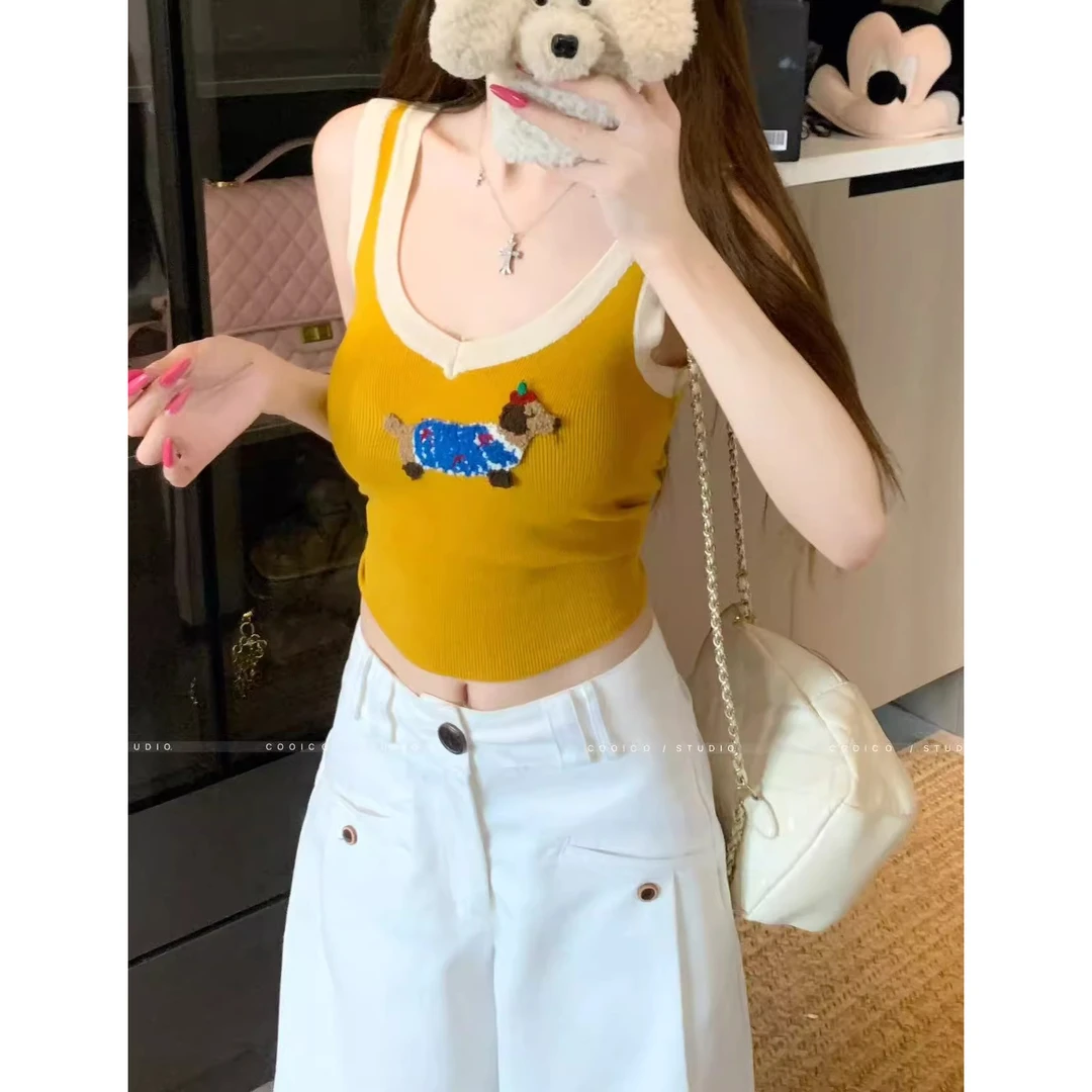 辣妹2025夏新款时尚气质休闲百搭显瘦外穿内搭领针织无袖打底吊带