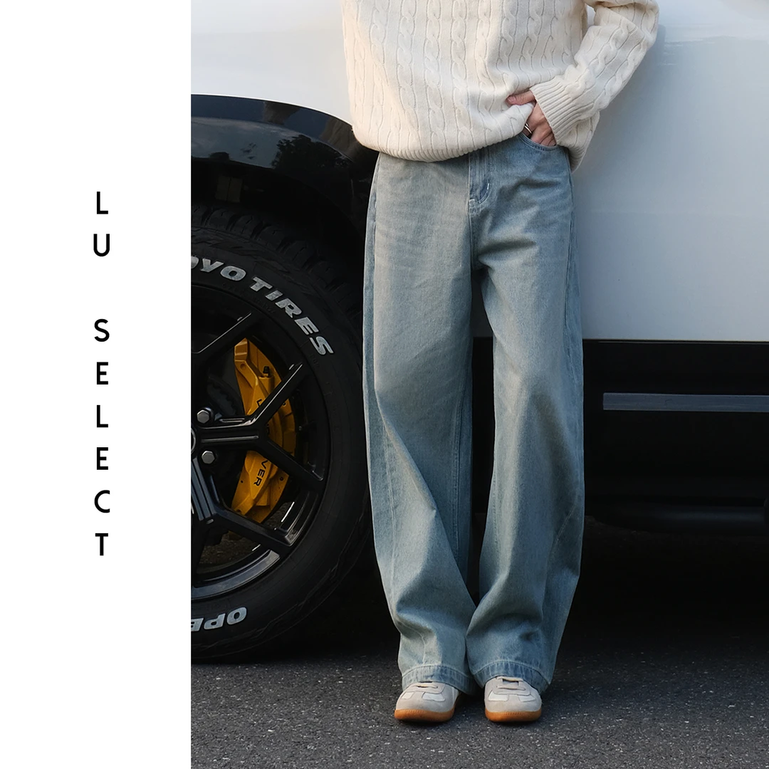 Lu SELECT【蜡面涂层】13.5OZ时尚百搭宽松廓形直筒牛仔裤