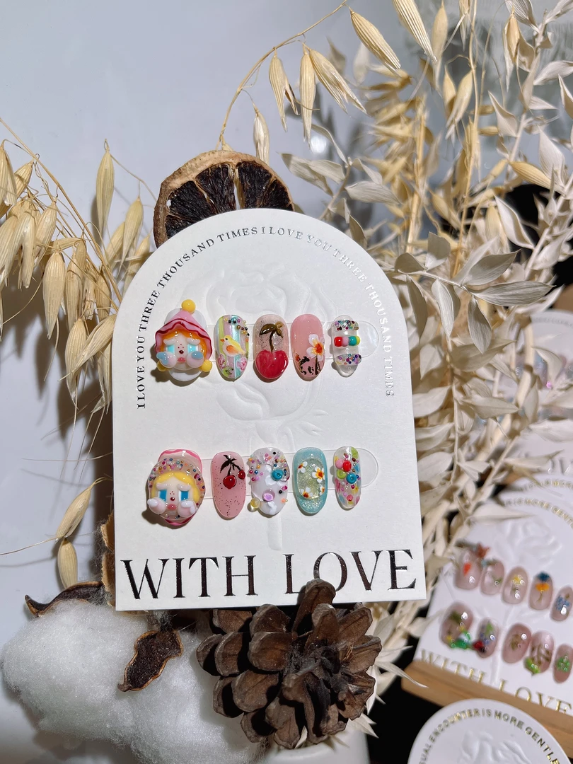 《夏日哭娃》董董纯手工长款穿戴甲显白新款美甲立体纯手工小清新