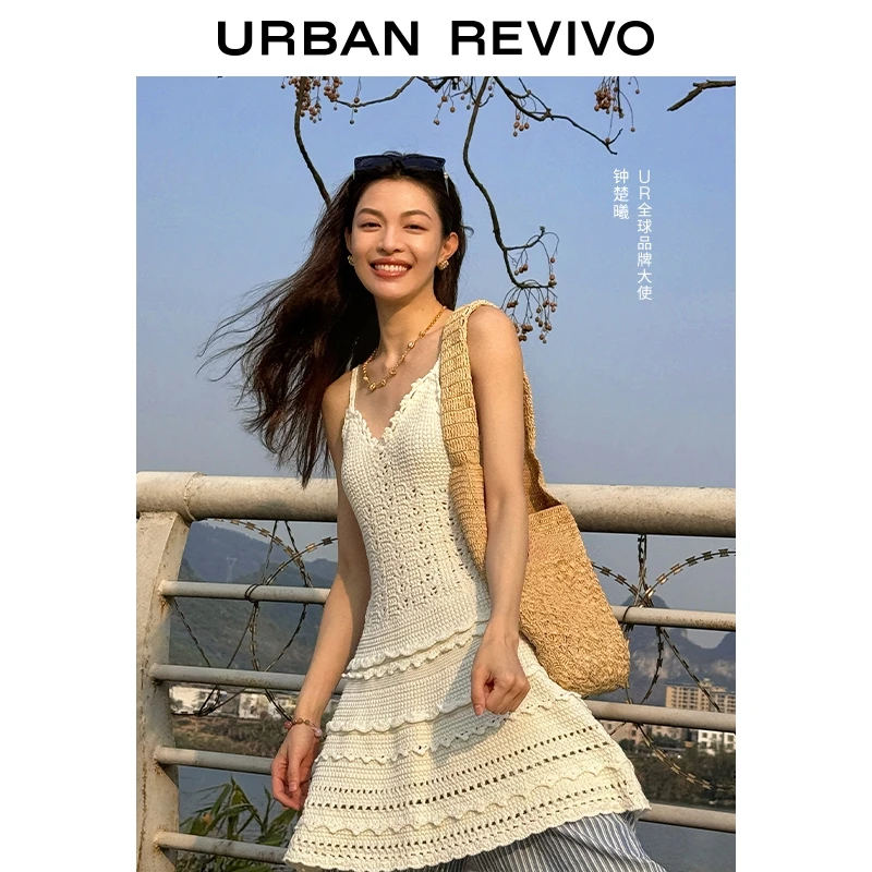 【钟楚曦同款】UR2025春季新款女镂空肌理感针织连衣裙UYL950050
