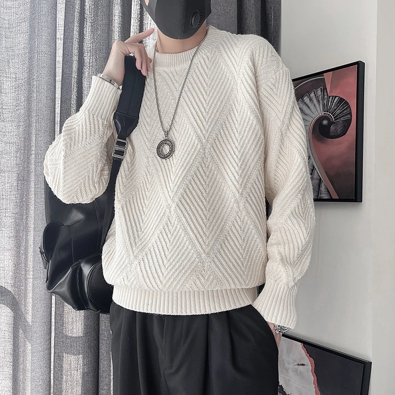 菱形格提花毛衣男款冬季加厚保暖内搭线衣打底衫男士秋冬装针织衫