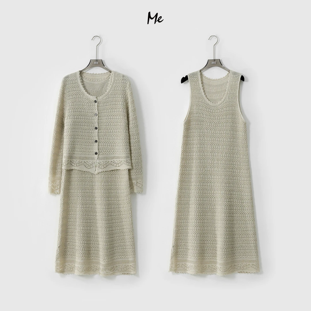 ME【亚麻天丝编织两件套】遮肉显瘦百搭时尚慵懒防晒套装MESS2131