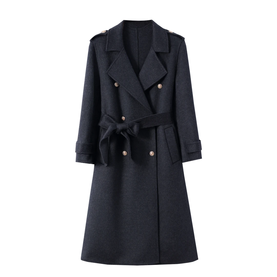 秋冬新款双面羊毛大衣女宽松百搭加厚毛呢外套气质时尚女士黑色