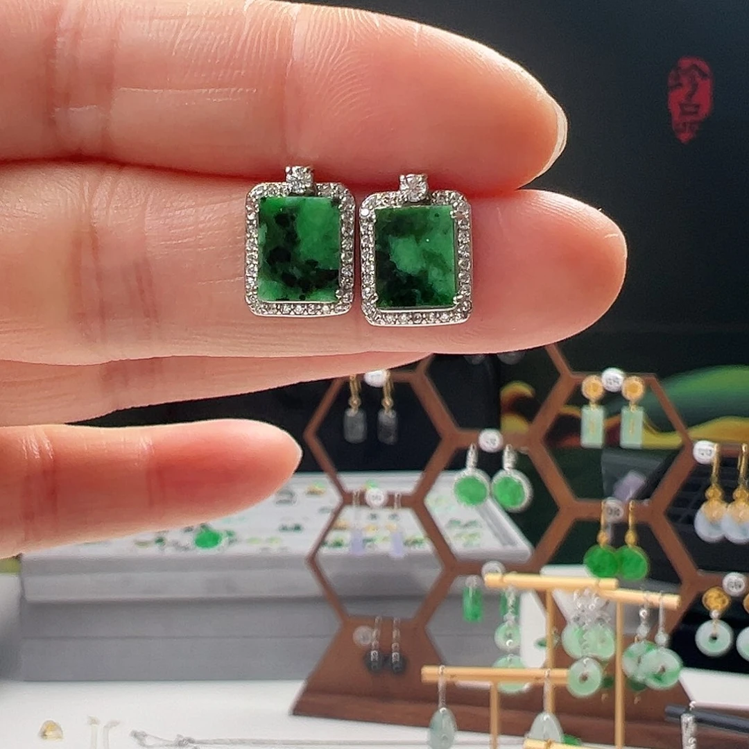 银S925镶嵌翡翠耳饰