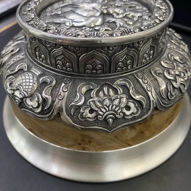 足银木质银制品 蒙古元素手工錾刻吉祥八宝西藏大象有福银碗3999