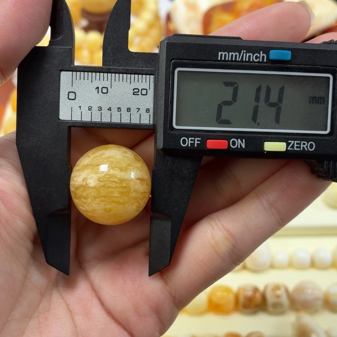 琥珀未镶嵌珠宝奇石俄料虎皮纹圆珠21mm