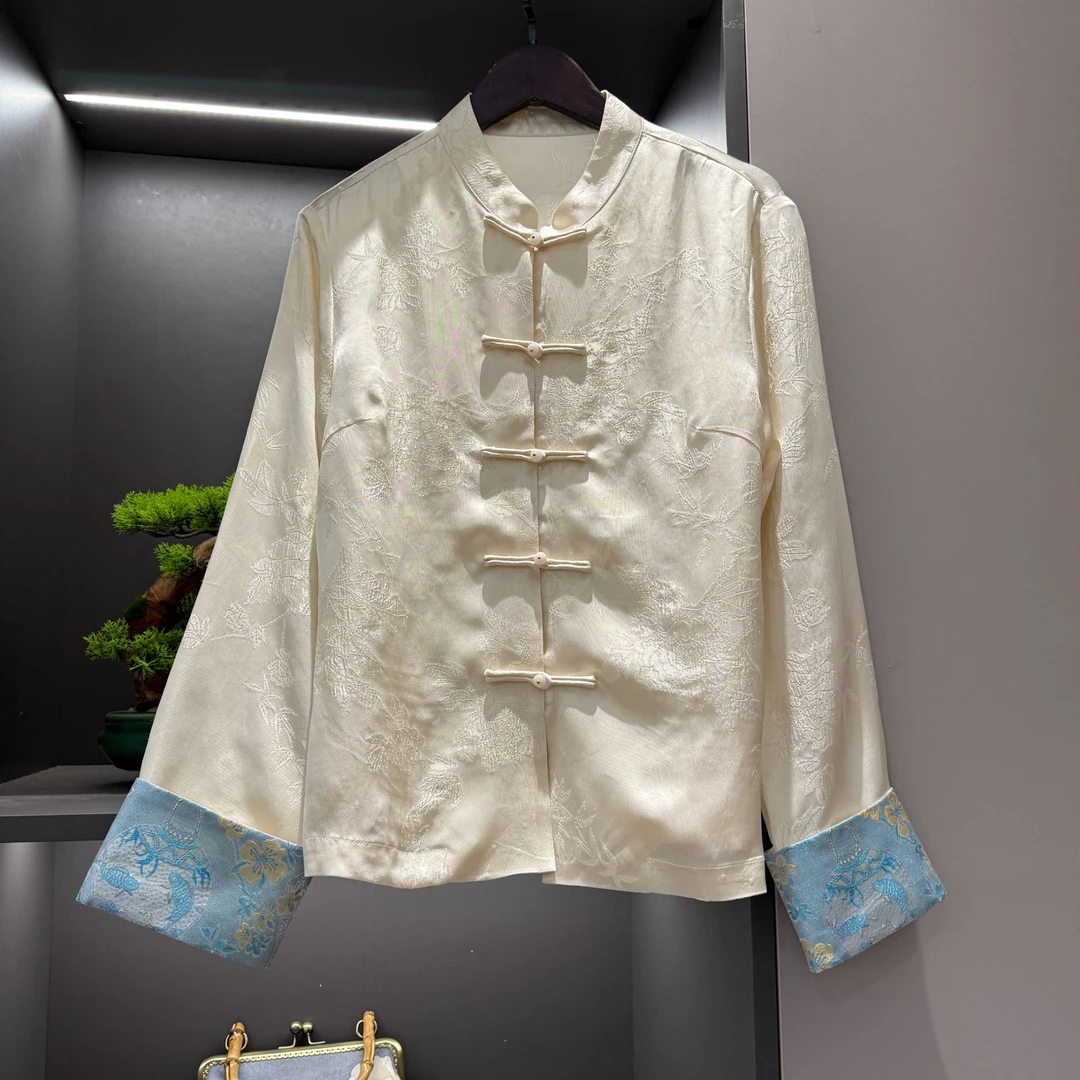 中式开衫复古盘扣拼接袖传统改良气质春季女装宽松上衣1883