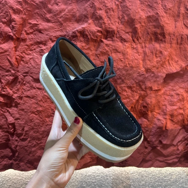 801-2透气皮革拼接轻便扁头低帮乐福鞋紫色复古时尚蓝色