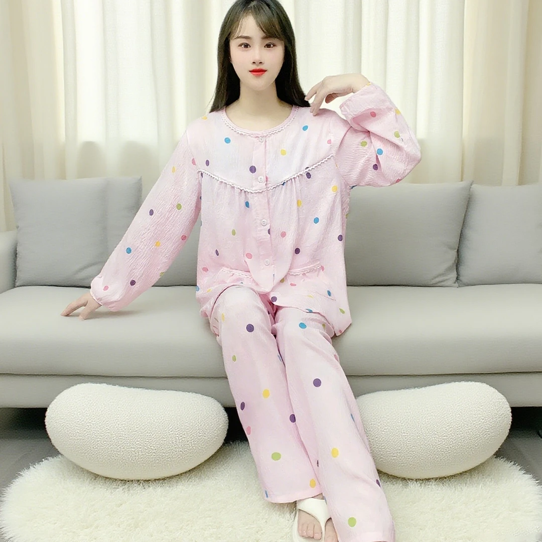 大码睡衣女士春秋长袖云朵棉慵懒薄款宽松可外穿家居服2件套Y171