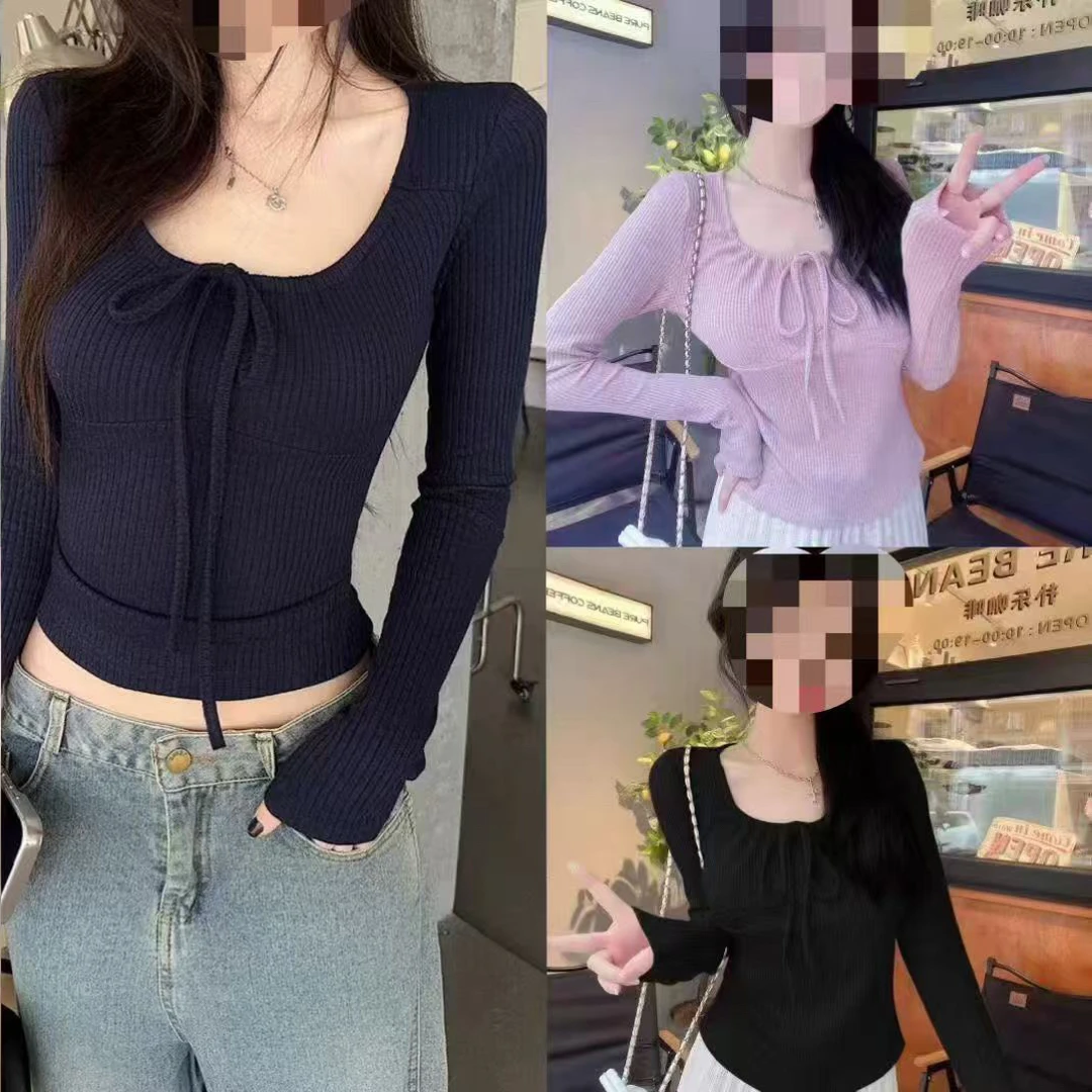 大码甜美V领长袖t恤新款秋季紫色打底衫微胖MM显瘦修身上衣6053