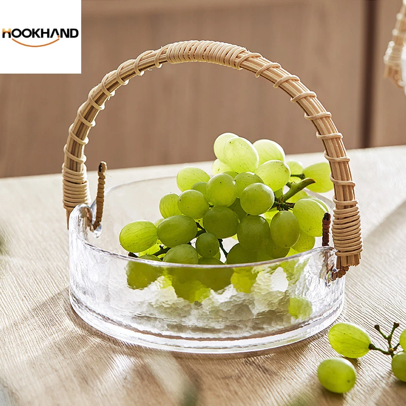 竹藤玻璃水果篮创意轻奢风水果盘家用客厅零食点心盘日式冰桶