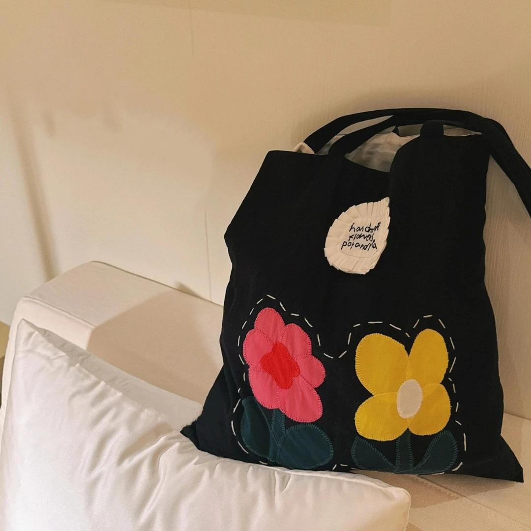 手工缝绣立体拼接花朵单肩布袋包春装新文私物敲好用大容量托特包