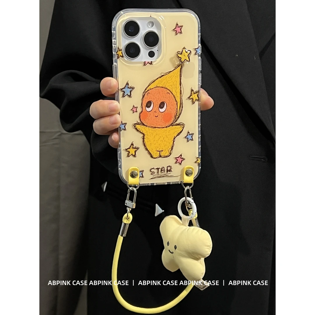 卡通转转星星人充棉挂件适用iPhone16promax苹果15手机壳14斜挎13