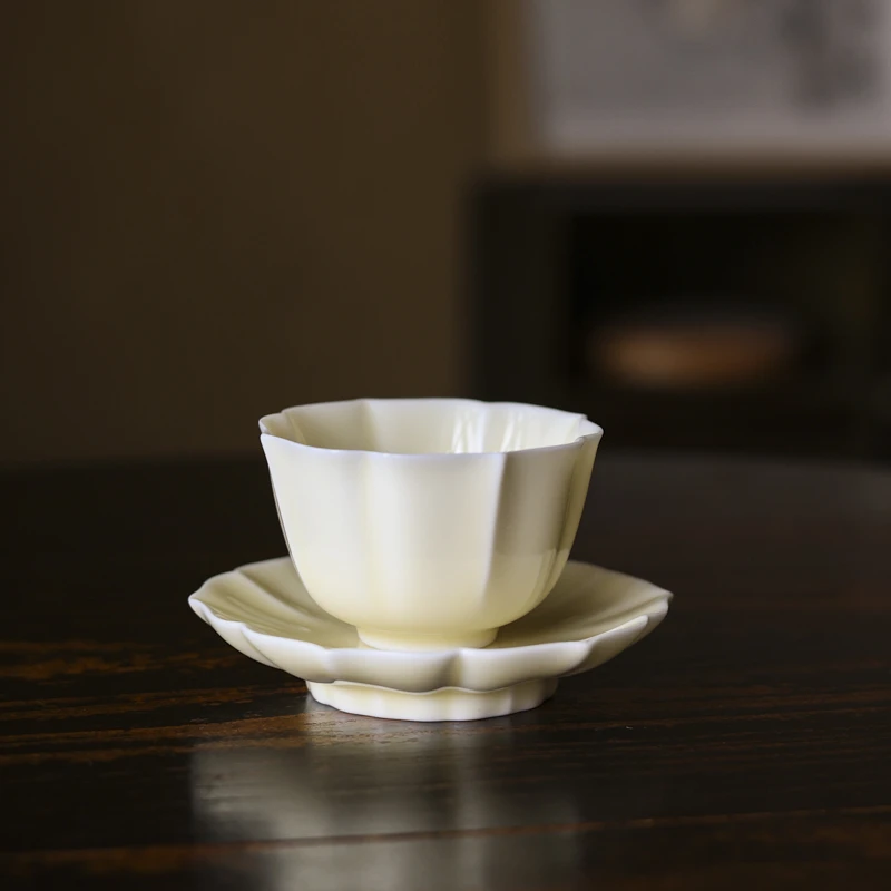 【青青专属】月光白-黄丽君-主人杯带杯垫莲花杯加杯碟（X7790）