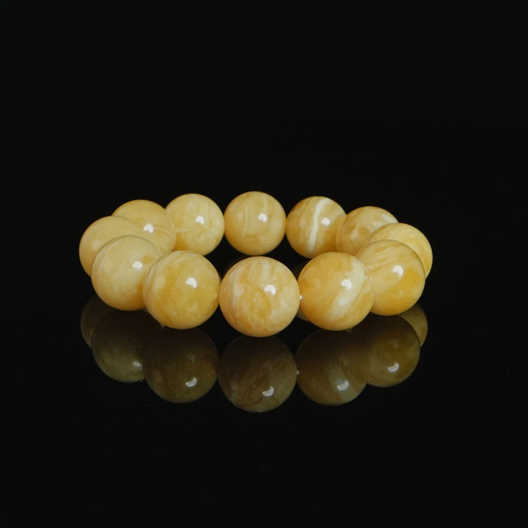 DY-M4080 俄料满蜜白花虎皮纹路圆珠手串 63.83g