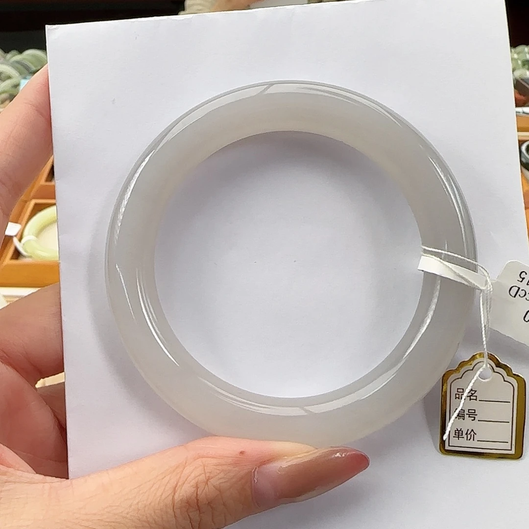 和田玉未镶嵌手镯冰胶起光 仙女紫 大胖圆58-59精品大漏