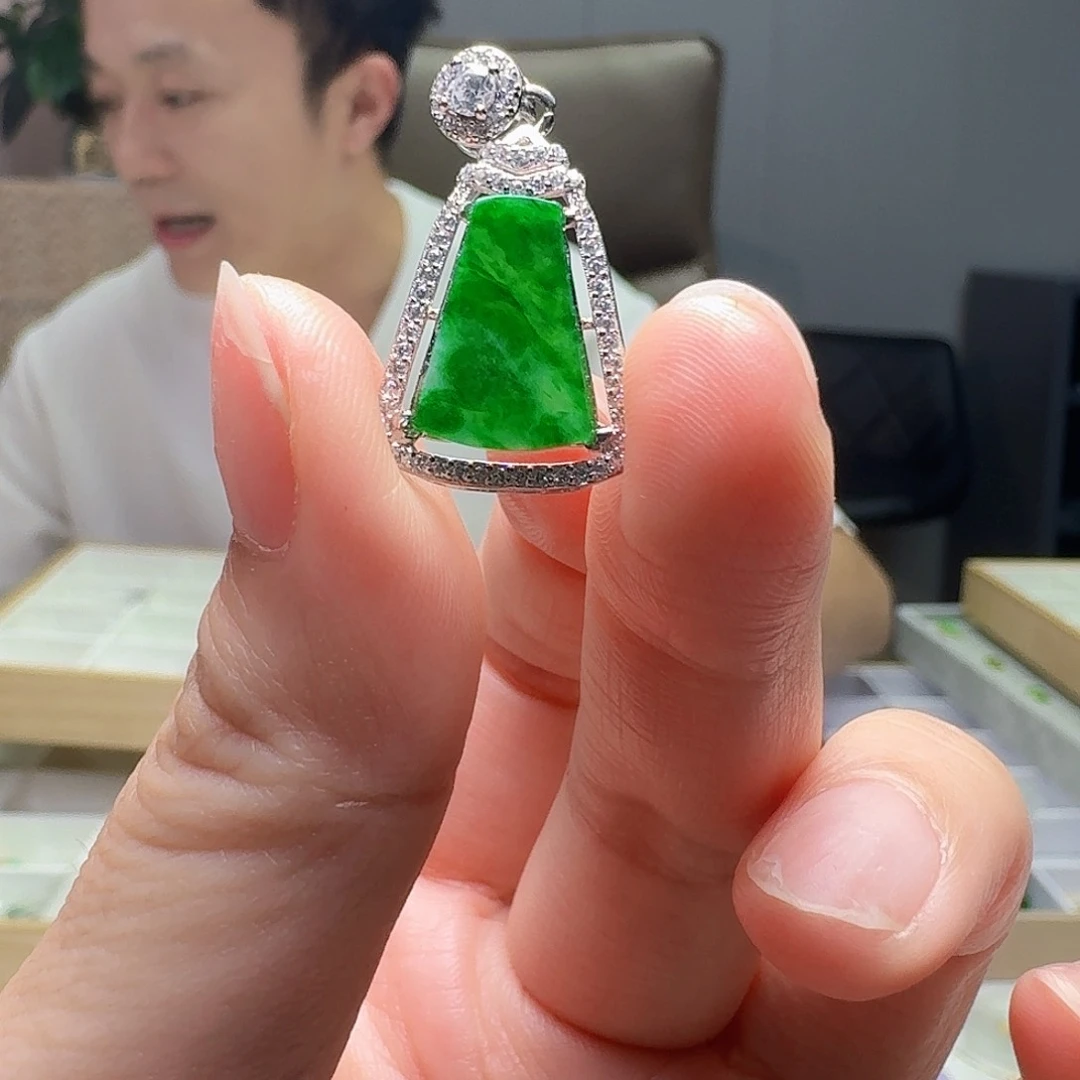 翡翠银S925镶嵌吊坠(不含链)天然
