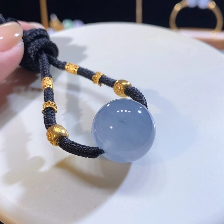翡翠18K金镶嵌吊坠(不含链)翡翠高冰蓝紫珠卡18.7