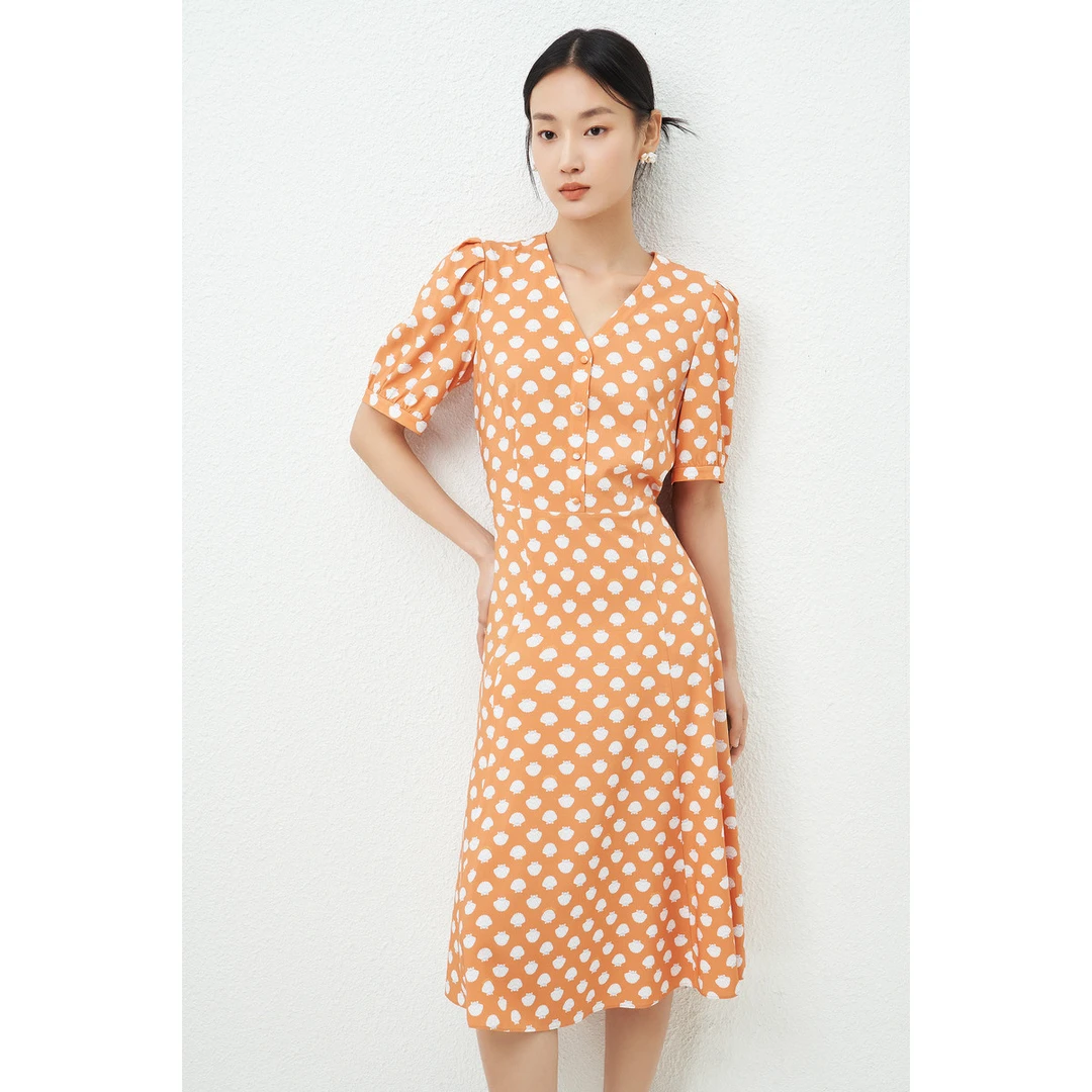 【岚岚专属 】夏款法式波点v领连衣裙女收腰修身气质优雅通勤裙子女