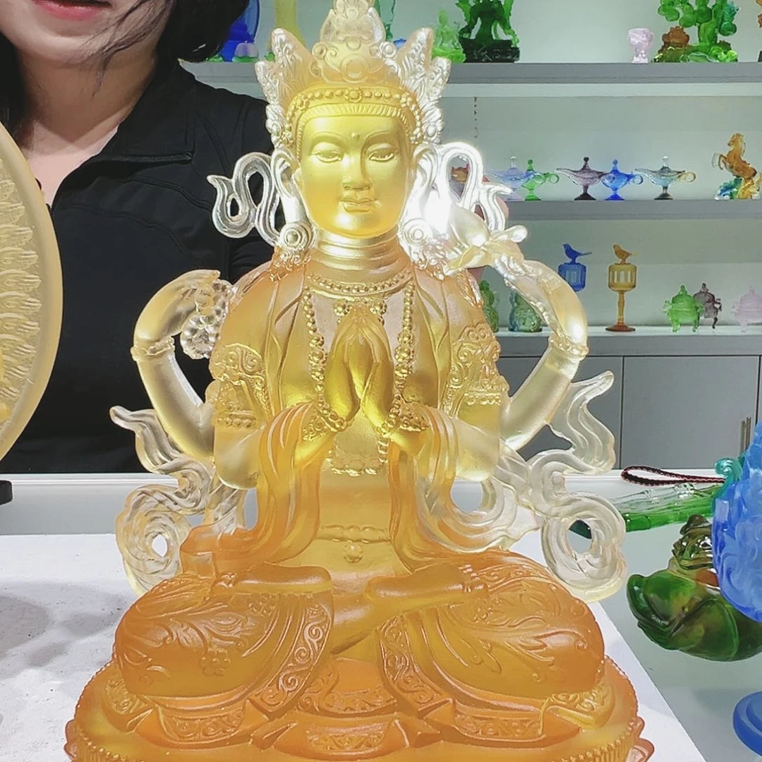 【闪购商品】手工艺品琉璃婷*源四臂观音 23cm