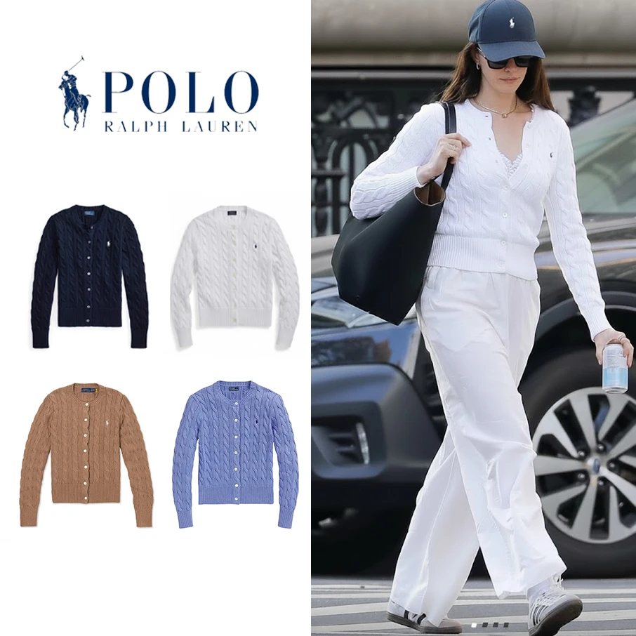 Ralph Lauren/拉夫劳伦 三色纽扣纯棉大绞花圆领开衫