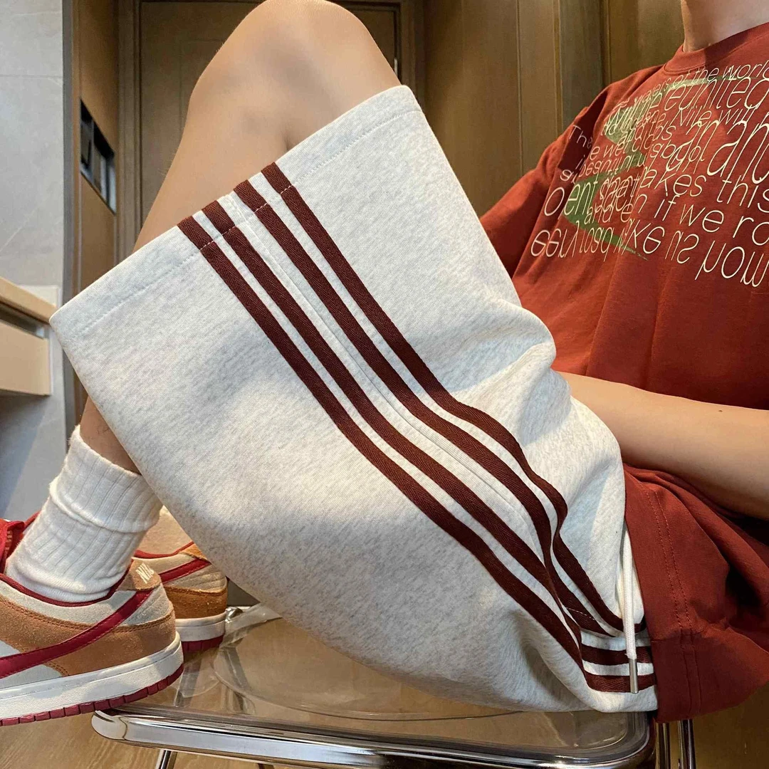 织带短裤男夏季美式潮牌时尚条纹速干凉感透气五分裤运动裤子百搭