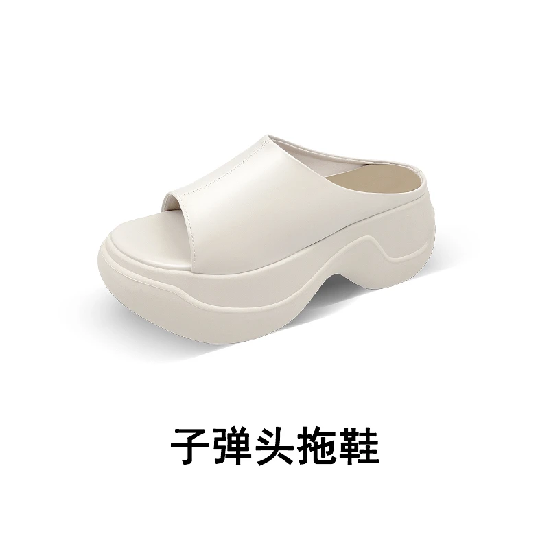 【子弹头拖鞋】时尚休闲百搭高跟外穿厚底露趾鱼嘴拖鞋-5039