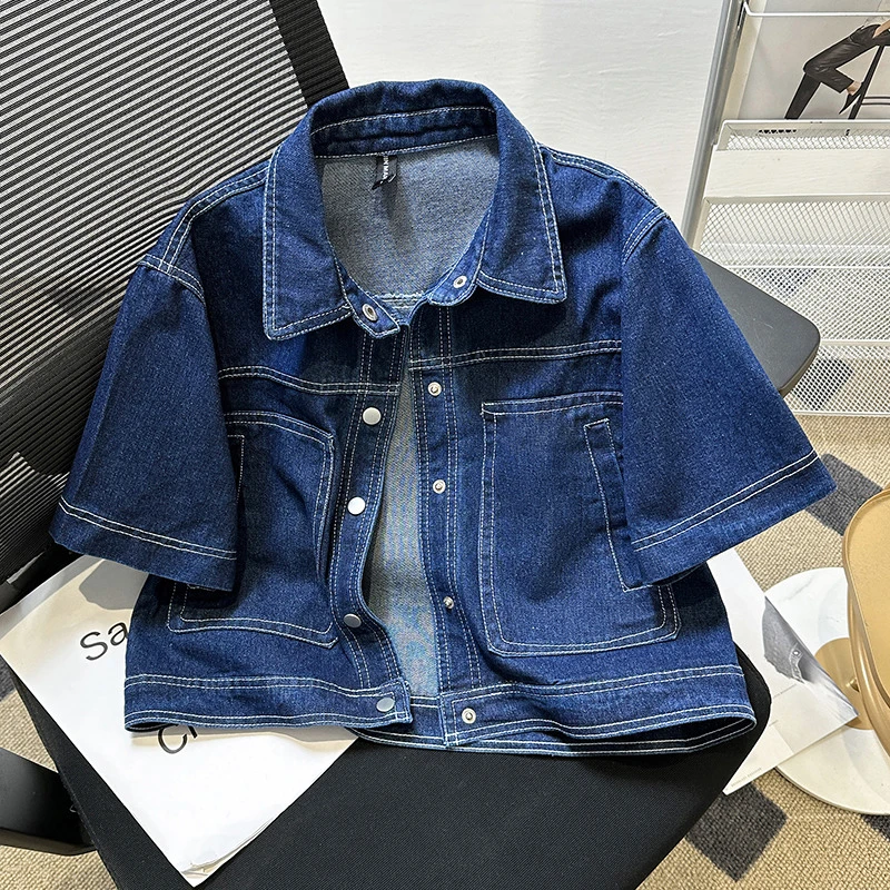 2025年新款时尚设计感牛仔短袖外套女春夏宽松显瘦百搭减龄上衣女